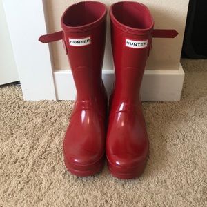 Red Women’s Short Hunter Boots Glossy Finish